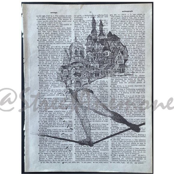 Original Art Print on Vintage Dictionary Page - Picture 2 of 3